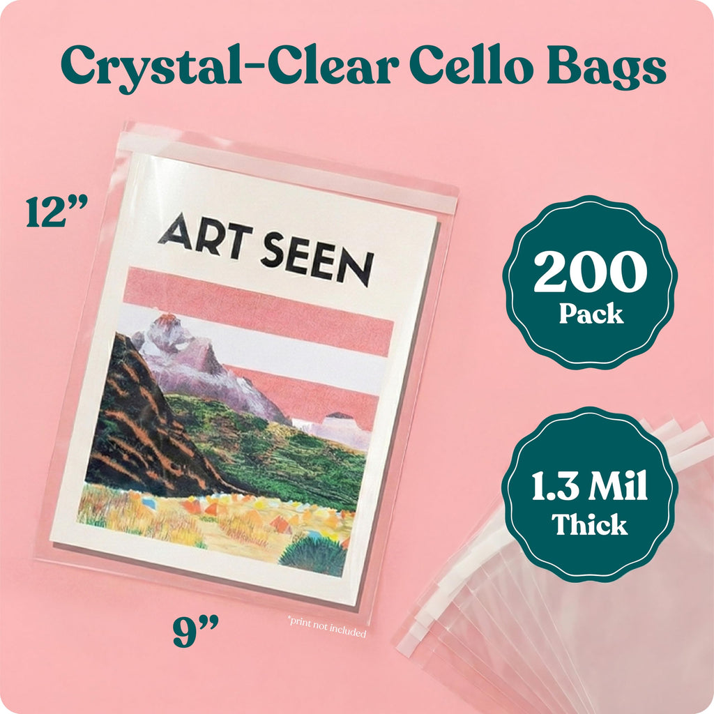 9" X 12" Self Sealing Cellophane Bags (200 Pack) - Clear Cookie Bags With Seal for Baked Goods Packaging, Cookie Wrappers, Bakery Packaging, Bake Sale, Candy, Treats, Goodies, Gifts, Party Favors