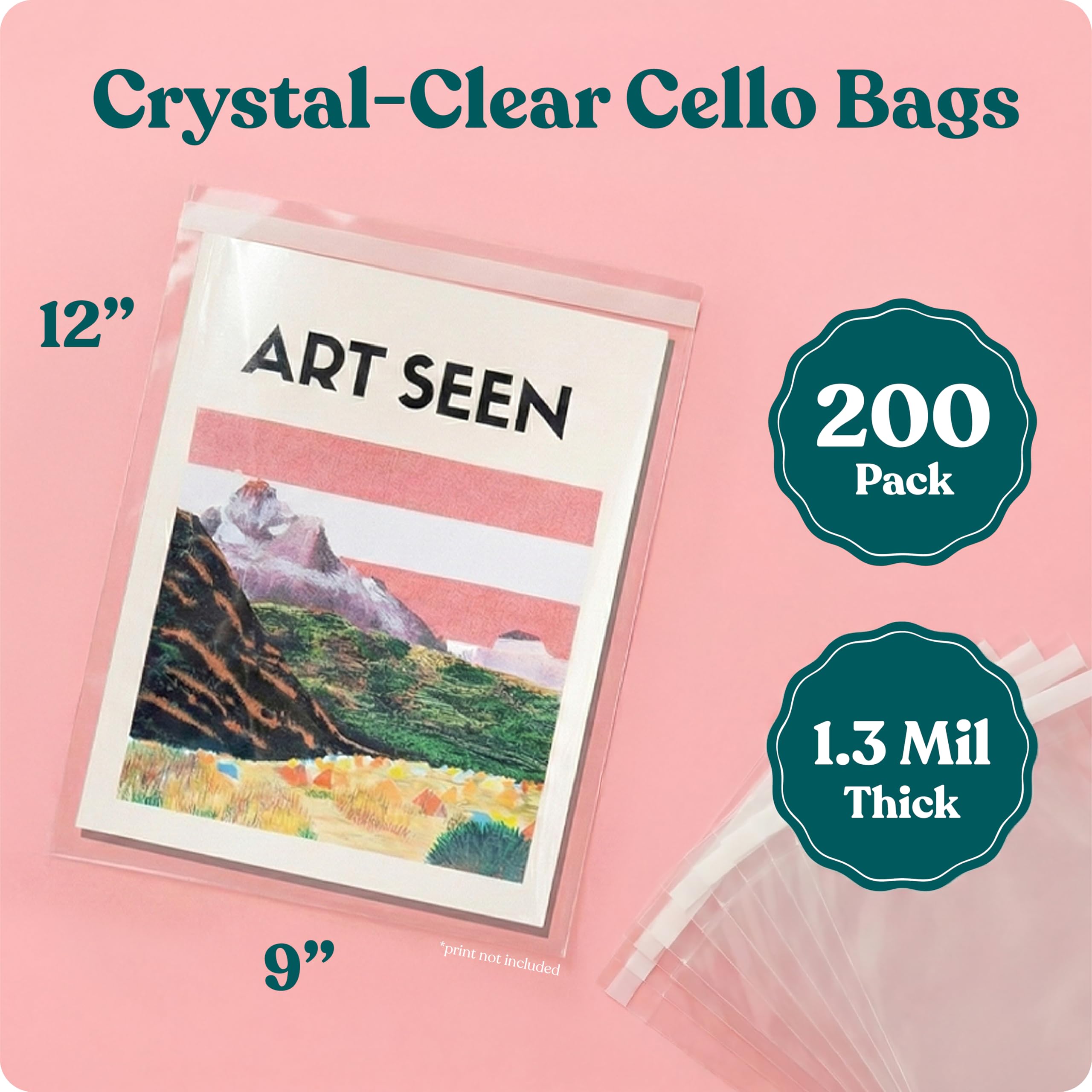 9" X 12" Self Sealing Cellophane Bags (200 Pack) - Clear Cookie Bags With Seal for Baked Goods Packaging, Cookie Wrappers, Bakery Packaging, Bake Sale, Candy, Treats, Goodies, Gifts, Party Favors