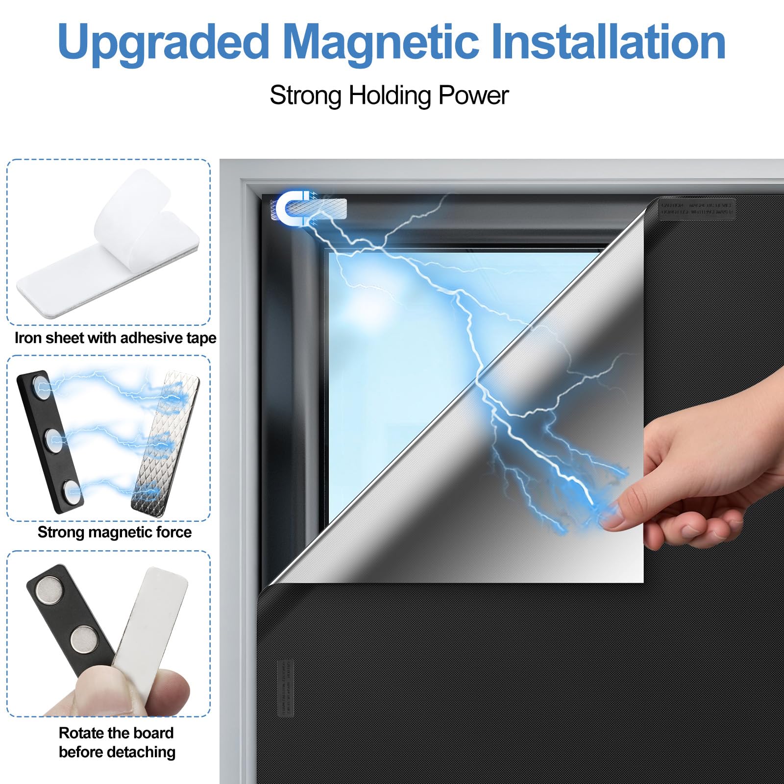 100% Magnetic Blackout Blinds 300 x 148 cm, Portable Black Out Shades Blackout Curtains for Bedroom, Media Room, Nursary, RV, Black Out Window Cover No Drill with Strong Magnets