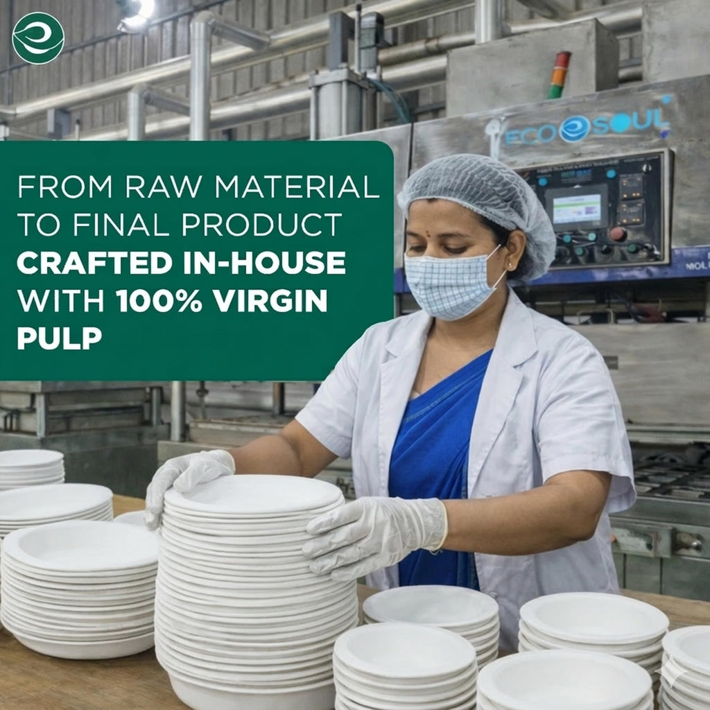 ECO SOUL 10 Inch Compostable Disposable Paper Plates [100 Pack] Food Safe 100% Virgin Bagasse Pulp Heavy Duty Biodegradable Microwave Safe Large Square Dinner Plate for Party, Picnic & BBQ (White)