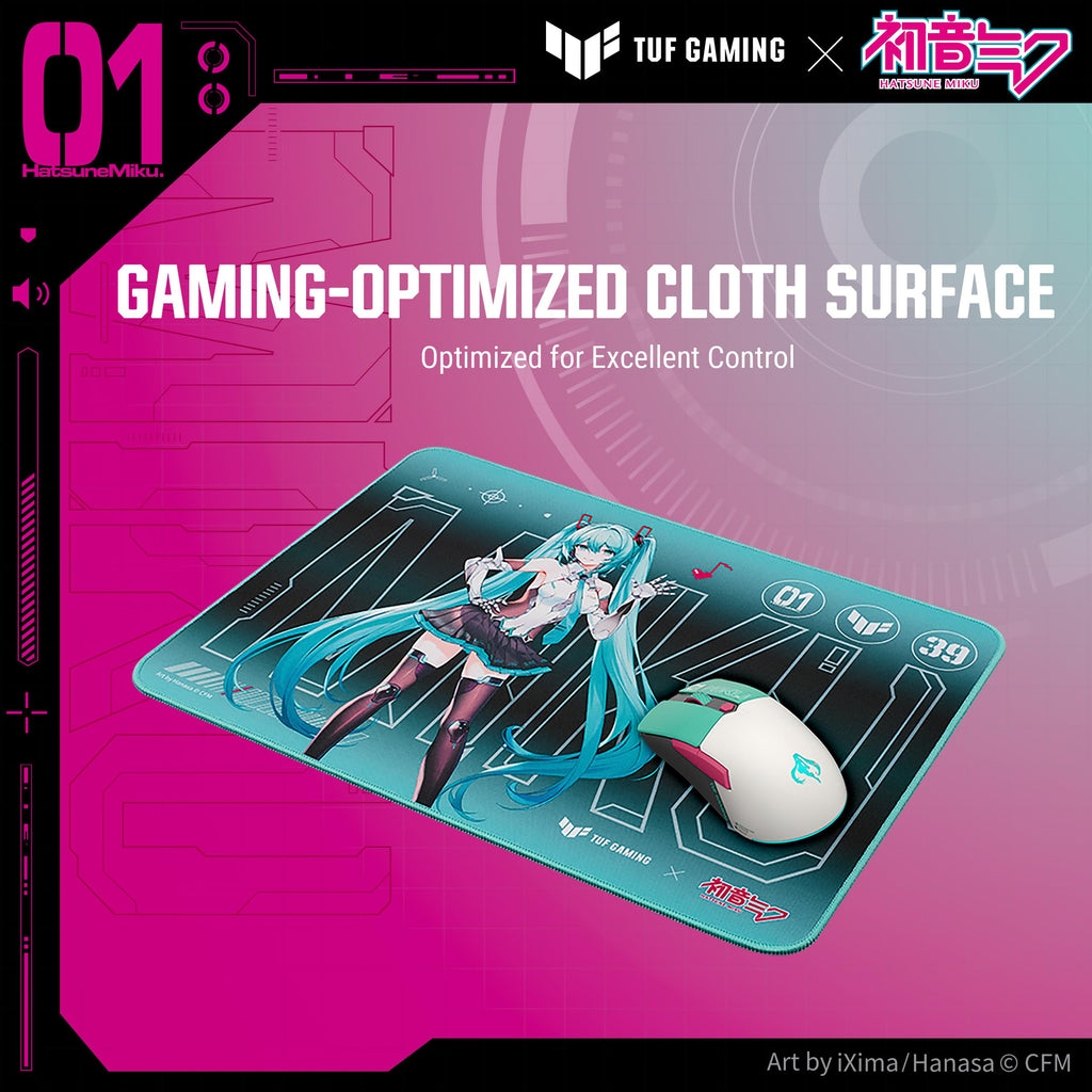 ASUS TUF Gaming P1 Hatsune Miku Edition Portable Gaming Mouse Pad – 10” x 8” (Medium Size), Aqua, Protective Coating, Water-Resistant Surface, Durable Anti-Fray Stitching, Non-Slip Rubber Base