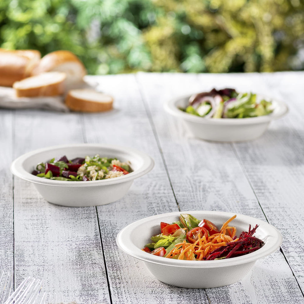 [16 oz. - 125 Pack] 100% Compostable Heavy-Duty Soup Bowls Eco-Friendly Disposable Sugarcane Paper Bowls