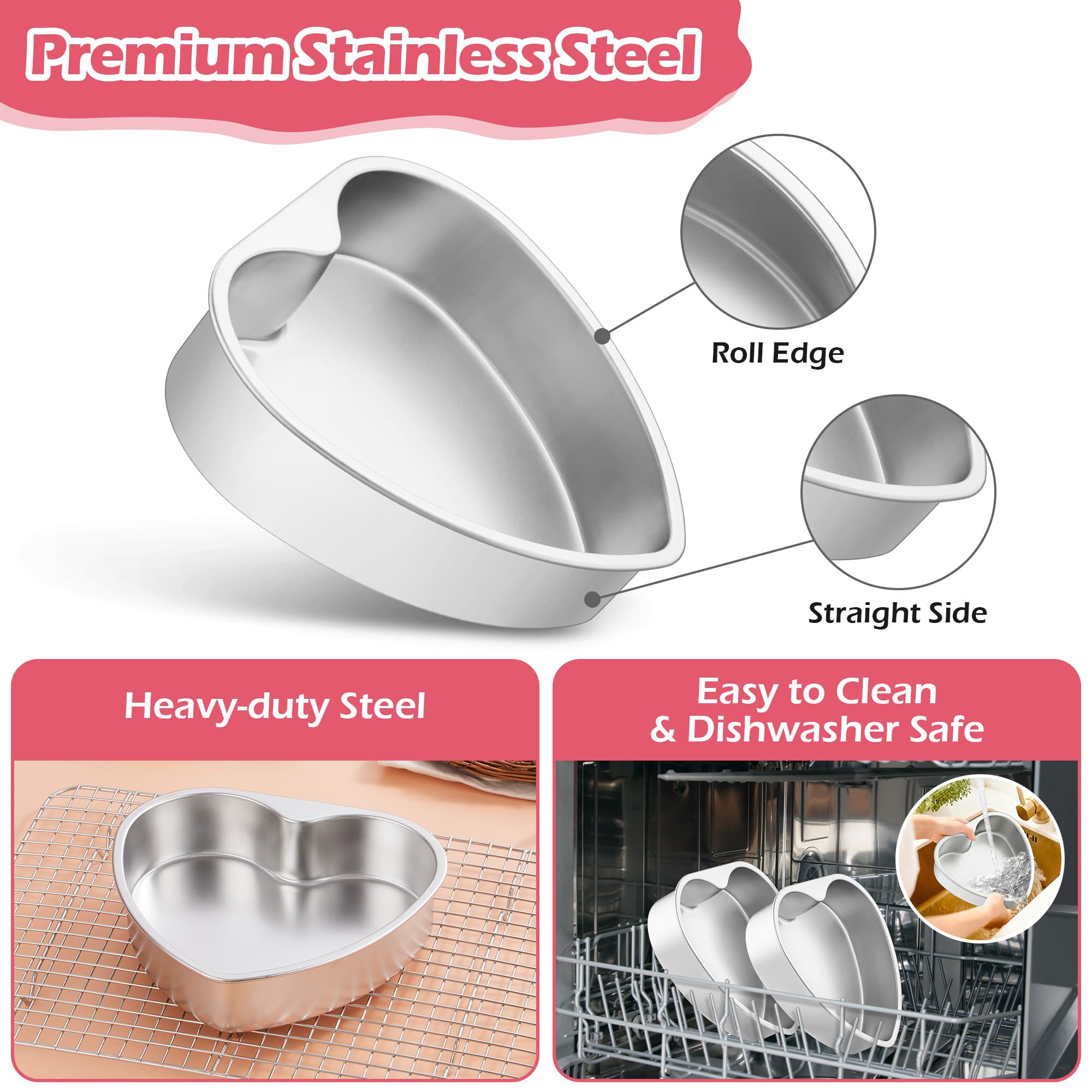 E-far 6 Inch Heart Cake Pan, 2Pcs Stainless Steel Small Heart Shaped Cake Mold, Cake Tin Baking Pan for Valentine's Day Anniversaries Wedding, Non-Toxic & Dishwasher Safe