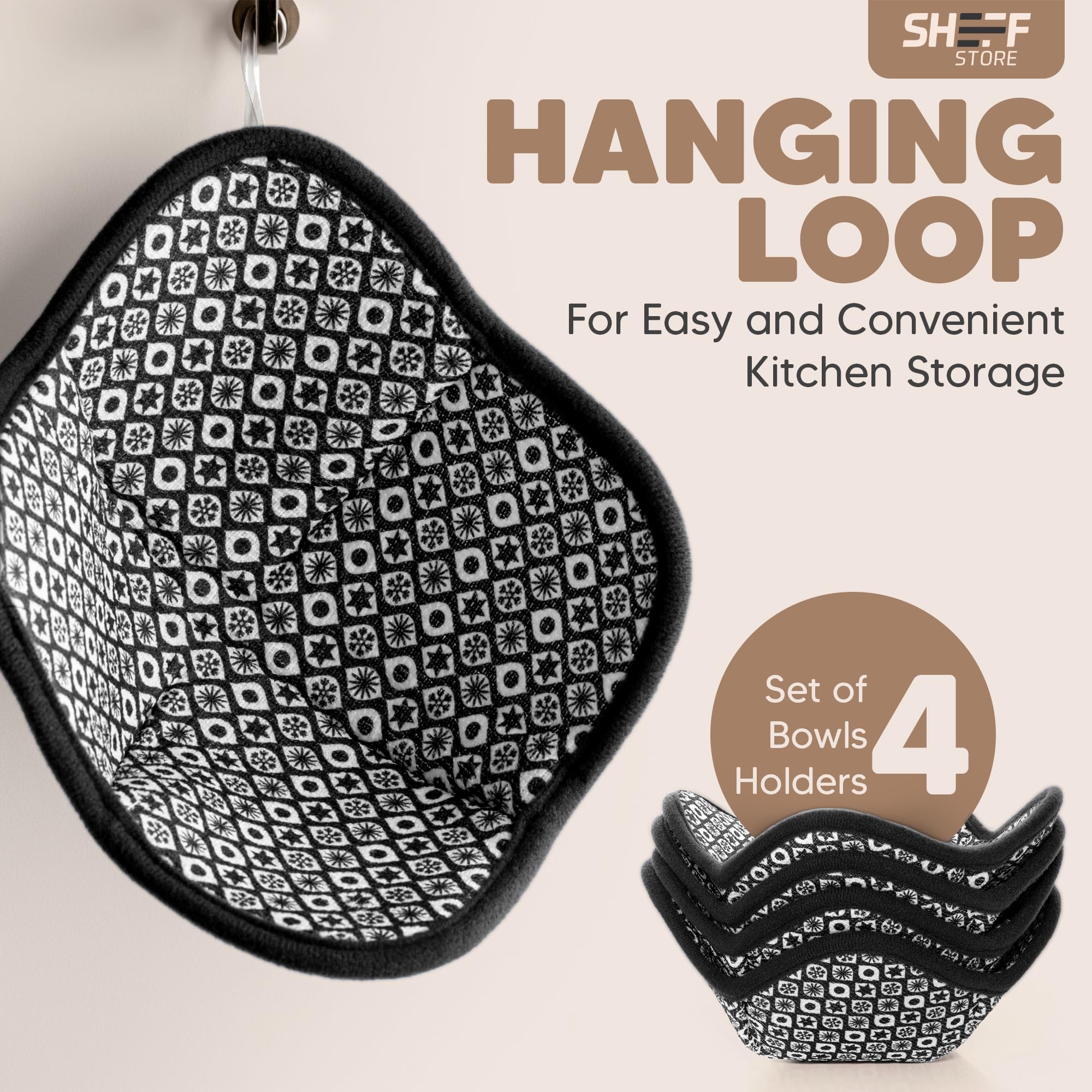 Microwave Bowl Cozy Huggers Set of 4 – Durable and Reliable – for Hot and Cold Bowls, Plates and Dishes Bowl Holder for Microwave – Bowl Cozies Ideal Household Gift by Sheff Store