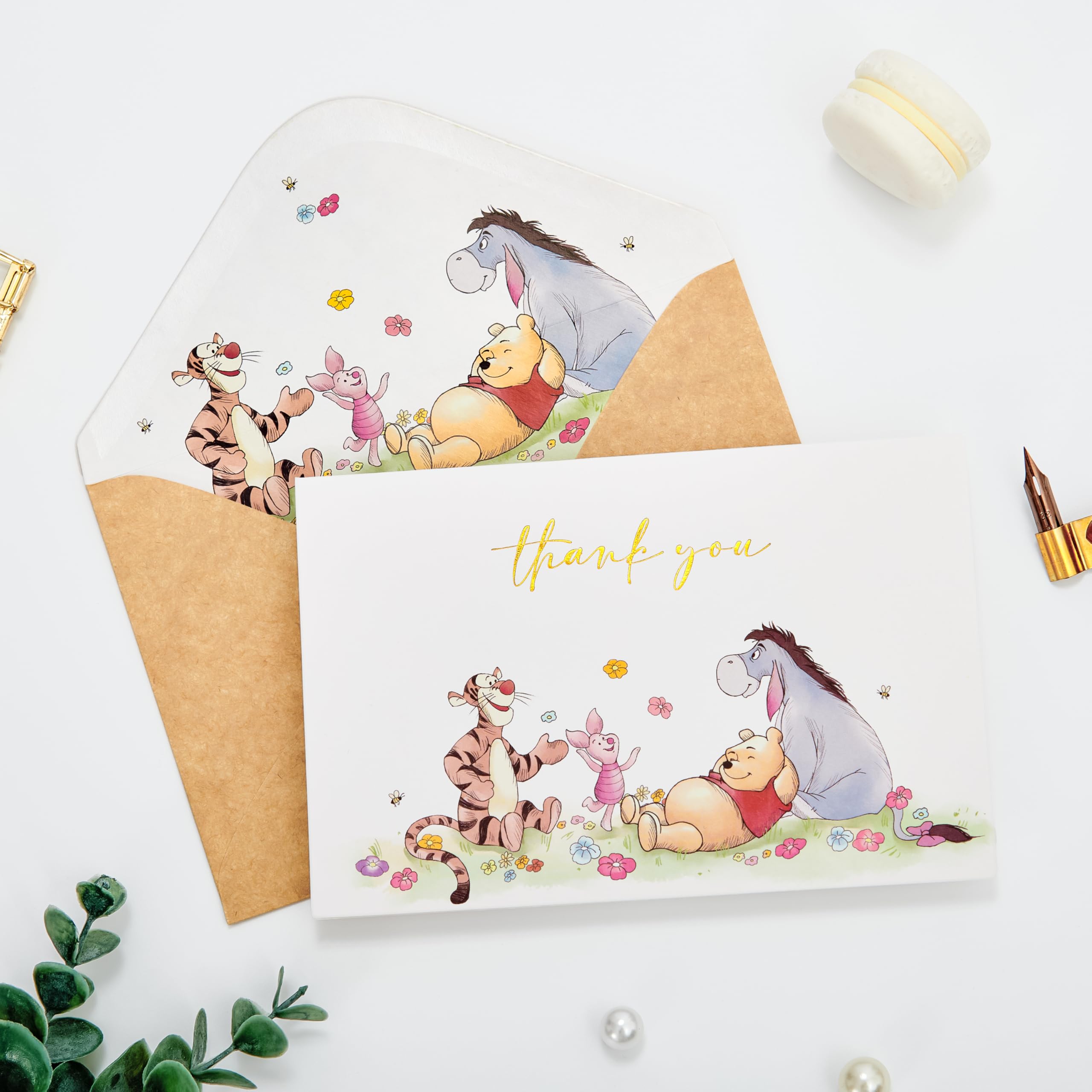 Crisky Gold Foil Cute Bear Thank You Cards Blank Inside with Envelopes and Stickers, 50 Pack Animal Thank You Cards for Baby Showers, Birthdays, Friendsgiving