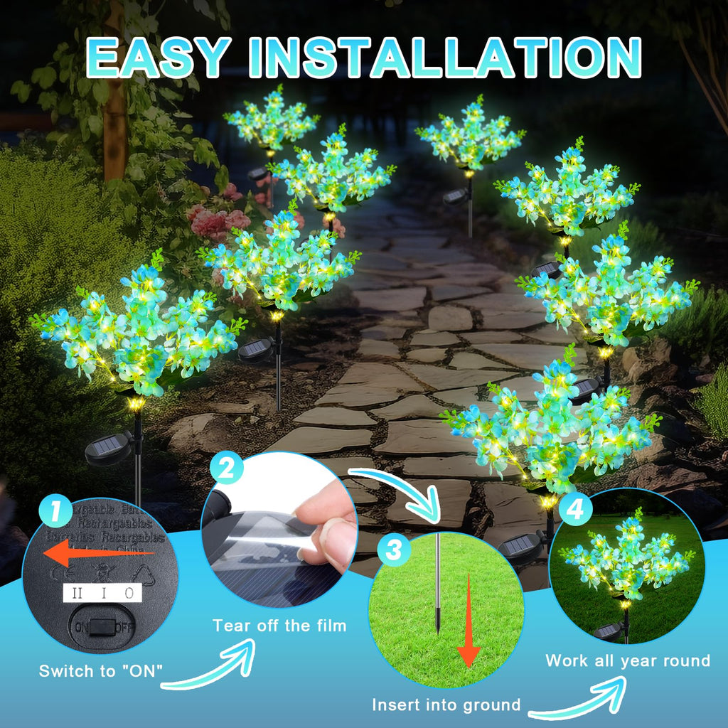 Ninonly Solar Garden Lights, 2 Pack Solar Violet Flowers Lights Outdoor, 600mAh Waterproof Solar Powered Pathway Lights for Patio Yard Landscape Decoration