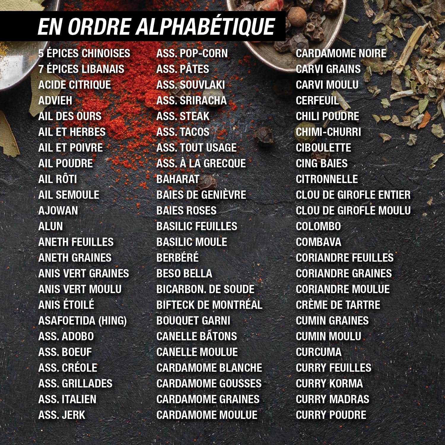 Etiquette epices Francais ; 210 autocollants épices en français ; Etiquette autocollante epice ; résistantes à l'eau et à l'huile 38 mm ; avec autocollants supplémentaires vierges Imprimées au québec