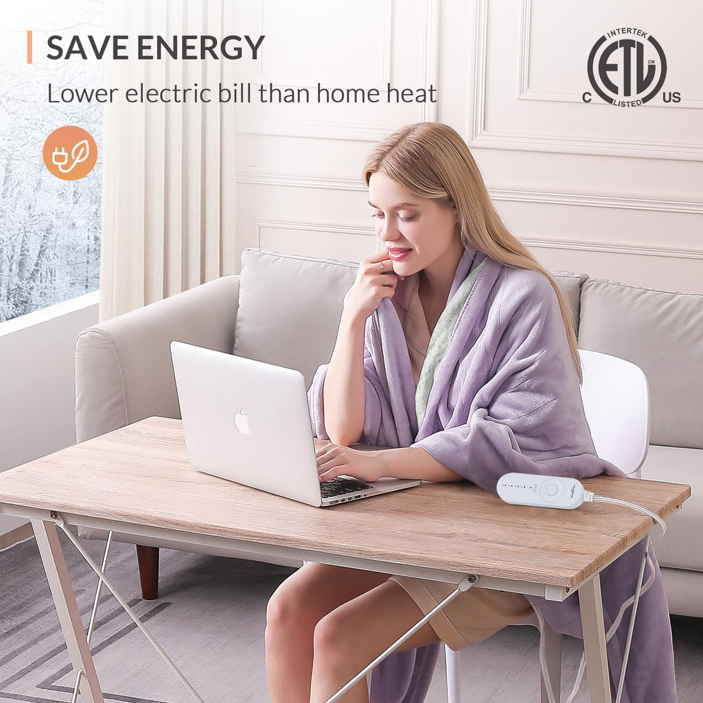 HOMLYNS LuxeHeat Heated Blanket Electric Blanket, Soft Flannel Sherpa Heated Throw, Heating Blanket with 5 Heat Settings, 3 hrs Timer Auto Shut Off (50x60 inches, Purple)