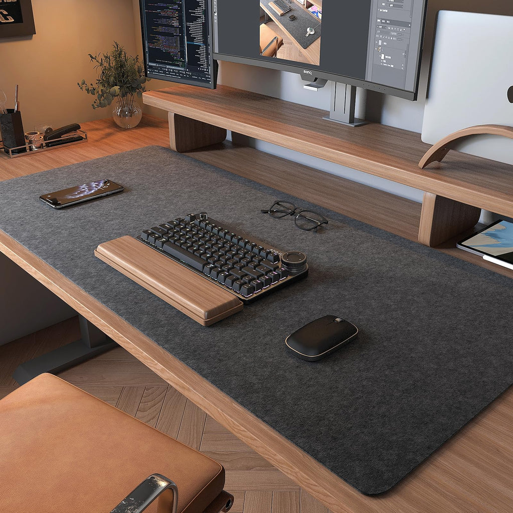 DAWNTREES Desk Mat, Felt Desk Pad,40''x16'' Large Full Mouse Pad, Keyboard Mat,100X40cm Desk Pad Protector for PC,Computers, Laptops, Office and Home (Dark Gray)