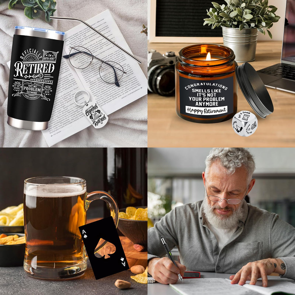 JTAMOHI Retirement Gifts for Men 2025, Cool Retirement Gifts, Funny Happy Retired Gifts Basket for Coworker, Teachers, Boss, Friends, Dad, 20 Oz Tumbler Best Retirement Gifts Set