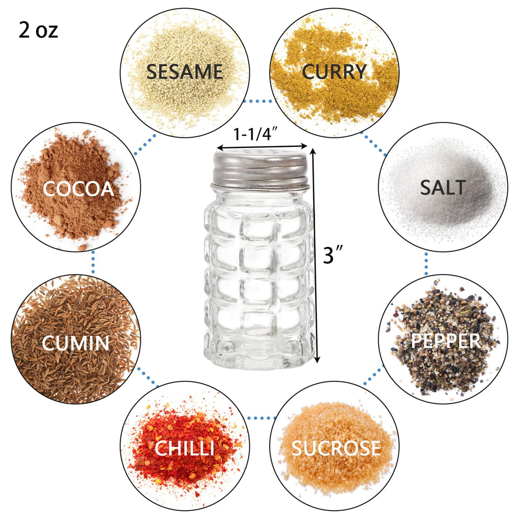 Jucoan 16 Pack Retro Style Salt and Pepper Shakers Set, 2oz Clear Glass Salt Shakers with Stainless Steel Lids for Kitchen, Tabletop, Restaurant