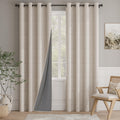 NICETOWN Oatmeal Vintage Open Linen Weave Flax Thermal Curtains, 100% Blackout Curtains 84 Inches Long for Dining Room, Window Treatment Drapes for Hall Room, 52" Wide Per Panel, Set of 2