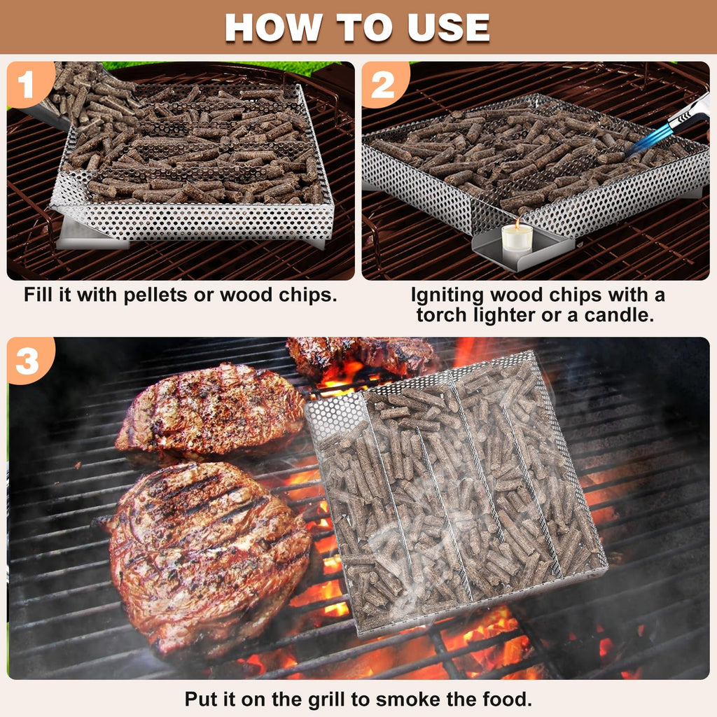 WADEO Newly Upgraded Pellet Smoker, Cold Smoke Generator for BBQ Grill Hot or Cold Smoking, Ideal for Smoking Meat, Fish, Cheese, Square