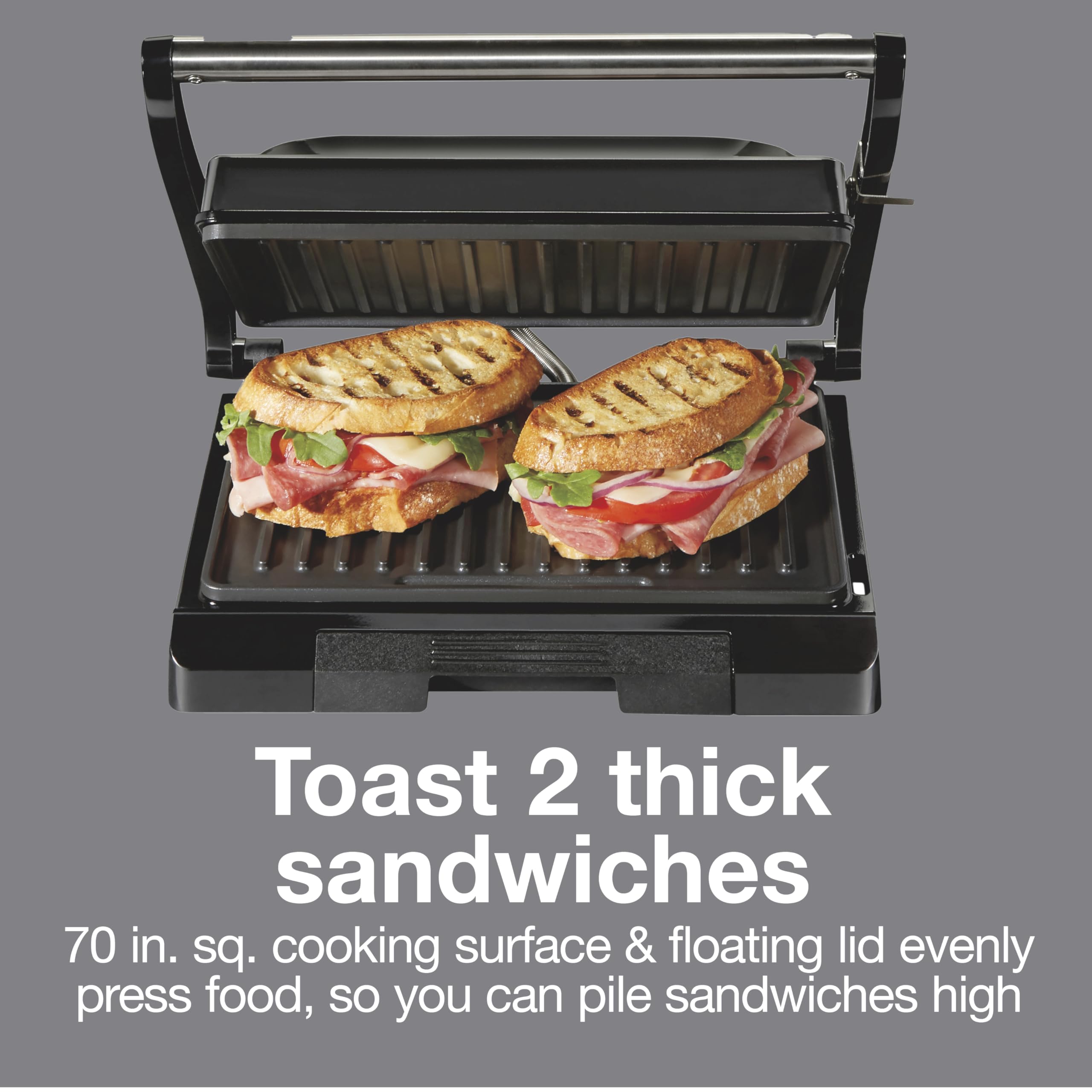 Proctor Silex 4 Serving Panini Press, Sandwich Maker and Compact Indoor Grill, Upright Storage, Easy Clean Nonstick Grids, Black (25440PS)