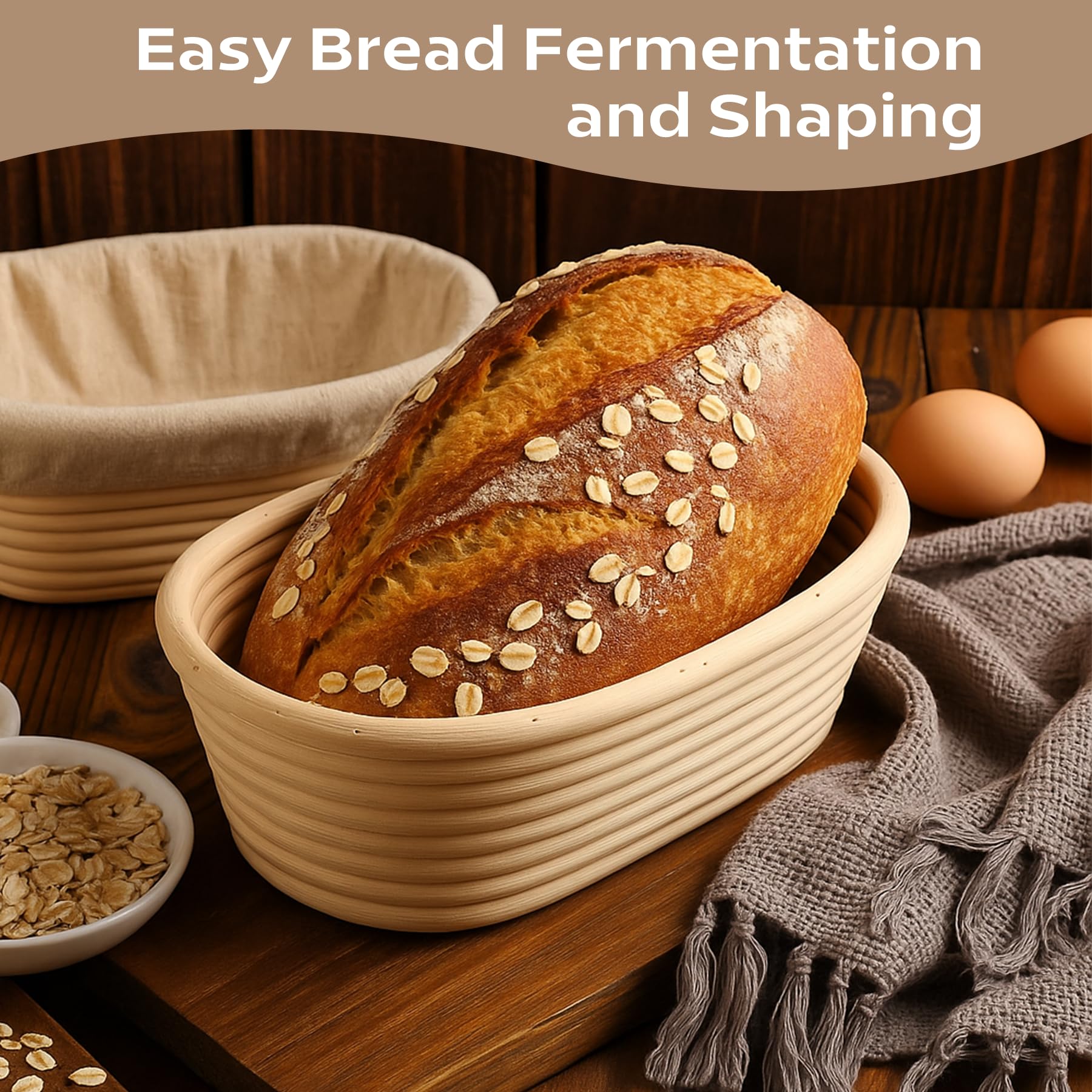 TAPANFAI 2 Pack Oval Bread Proofing Basket, 10 inch Sourdough Bannetons Bortform Proving Rattan Basket with Linen Liner Cloth, Bread Basket, Great for Professional