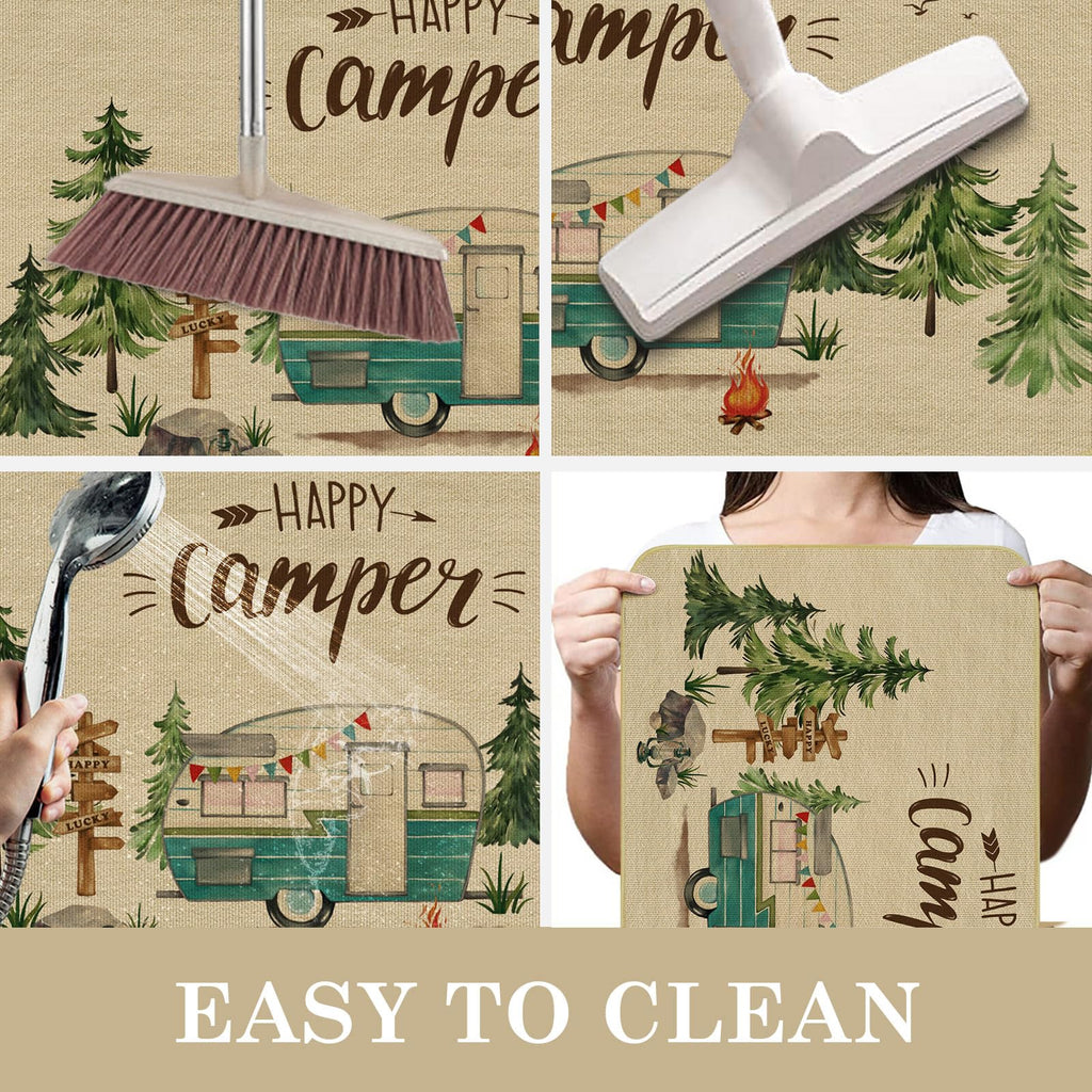 comfoyar Camper RV Door Mat, Happy Camper Floor Mats, Welcome Mat with Rubber Backing for Shoe Scraper, Non Slip, Easy to Clean Floor Mat Rug for Outside Camper Decor (17"x 30")