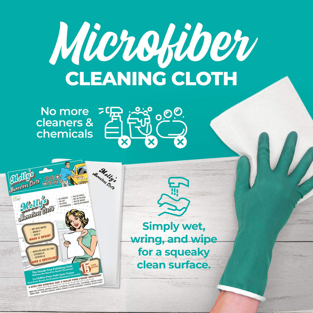 Molly’s Marvelous - Streak-Free Polishing Cloth, Lint-Free Microfiber Cleaning Cloth, Glass Cleaning Cloth and Window Cleaning Cloth, White (16" by 15.75") (15pk)