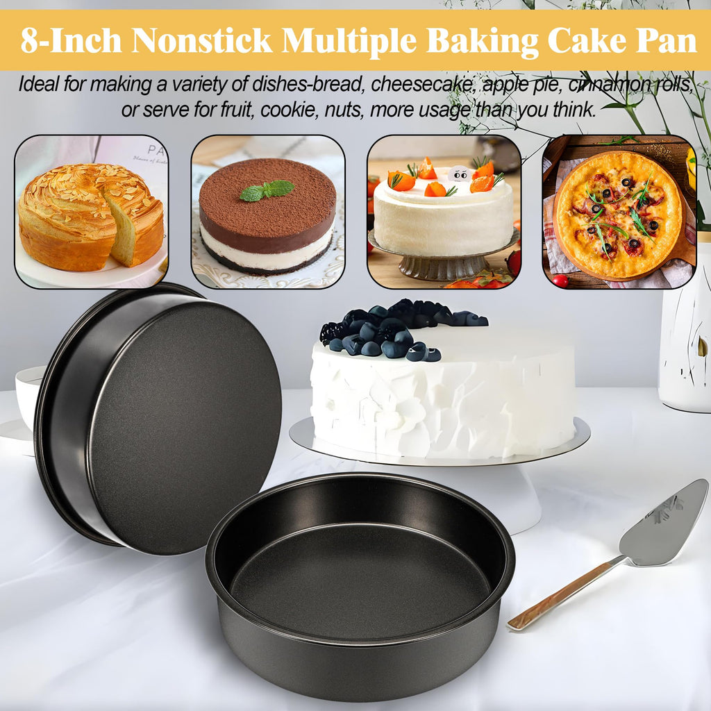 AWTBDP 8 Inch Cake Pan Set of 3, Nonstick Baking Pans Set with 100PCS Pre-Cut Parchment Paper for Layer Cakes, Durable Round Cake Pans Sets for Baking for Birthday Christmas, Dishwasher Safe