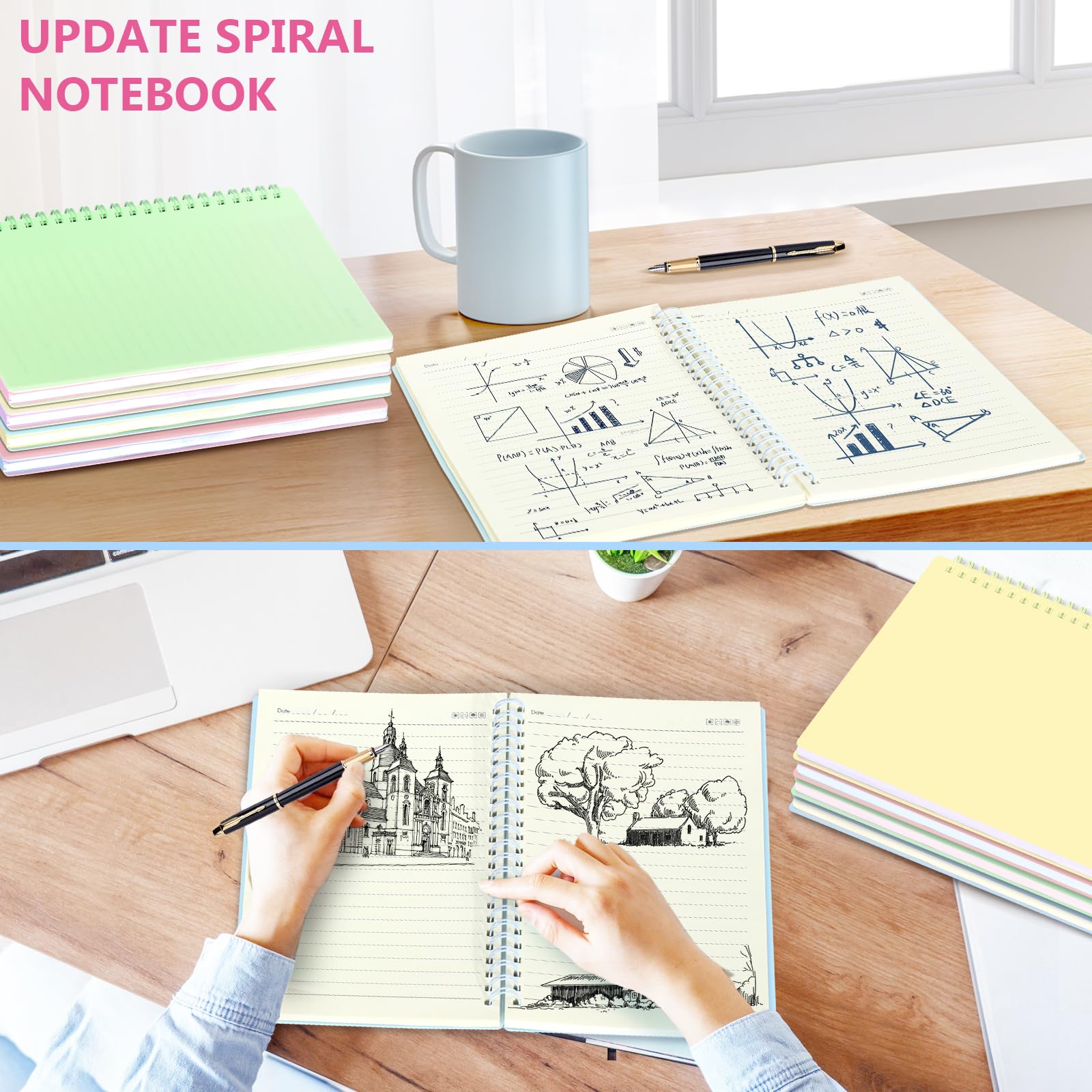 4 Pack Spiral Notebooks,A5 Size Hardcover Spiral Notebook,College Ruled Spiral Notebook,Great Notebook for Work,80 Sheets/160 Pages for Office, School, and Gift