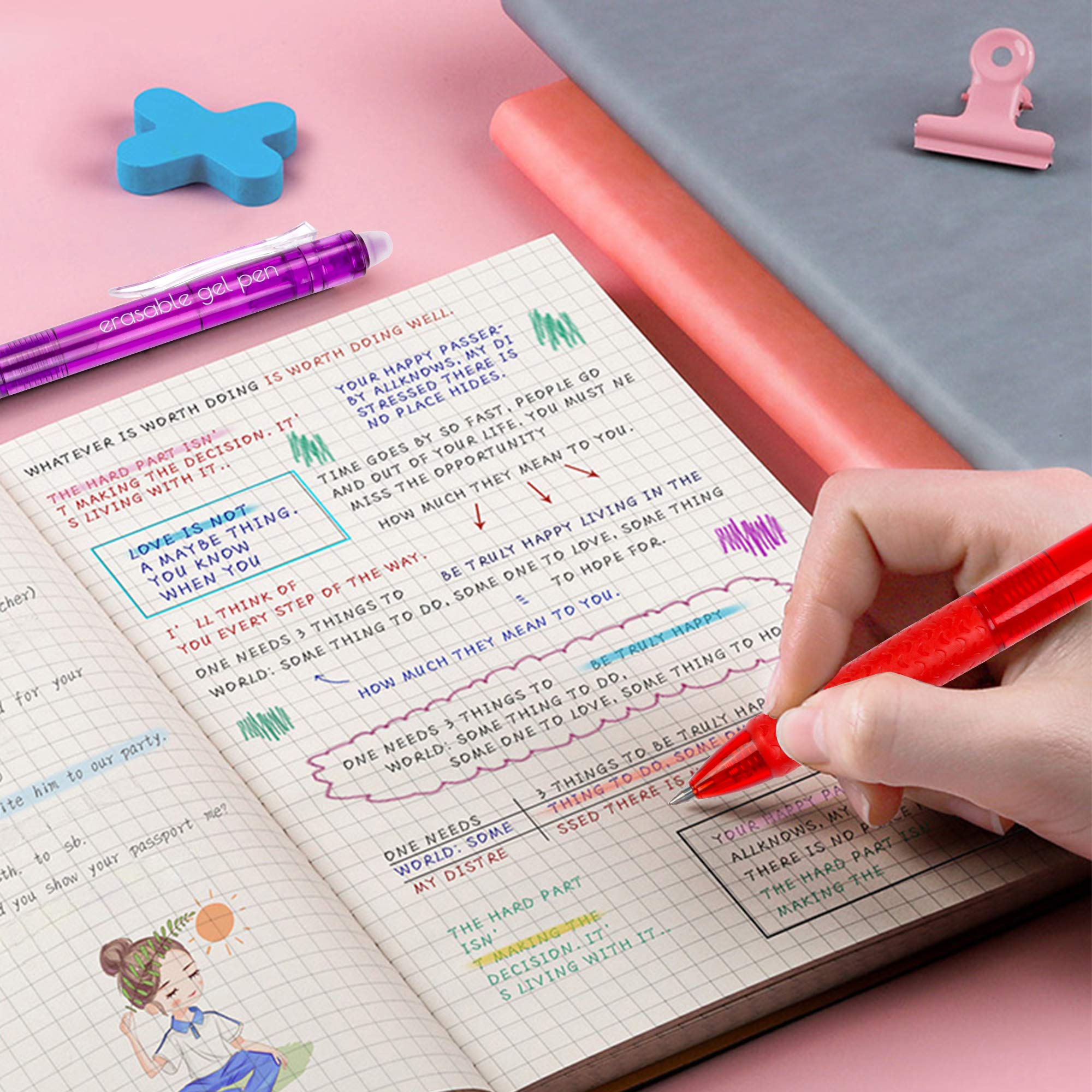 Erasable Gel Pens, 15 Colors Lineon Retractable Erasable Pens Clicker, Fine Point, Make Mistakes Disappear, Assorted Color Inks for Drawing Writing Planner and Crossword Puzzles
