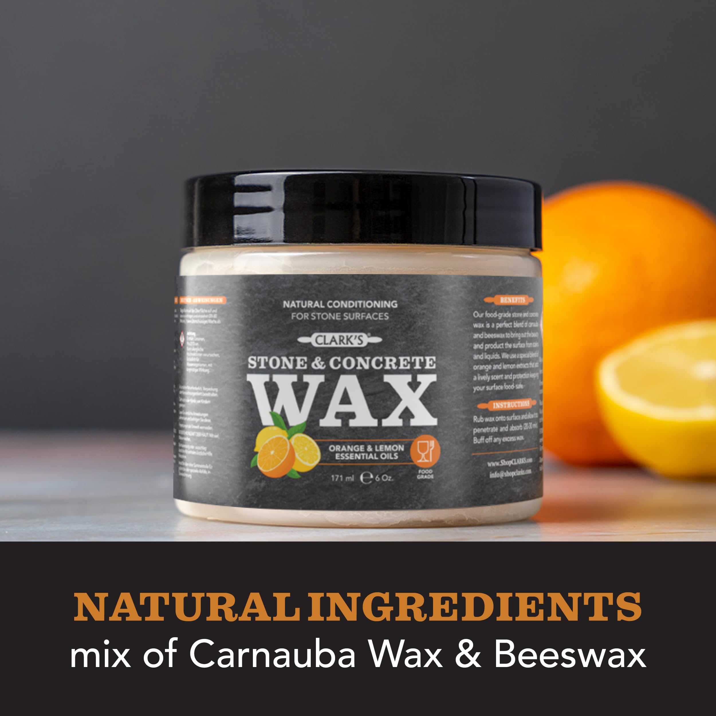 CLARK'S Finishing Kit for Soapstone - Slate and Concrete Countertops Wax- Includes Wax - Large Applicator and Buffing Pad - Carnauba Wax Food Grade (6oz) - Enriched with Natural Lemon & Orange Extract