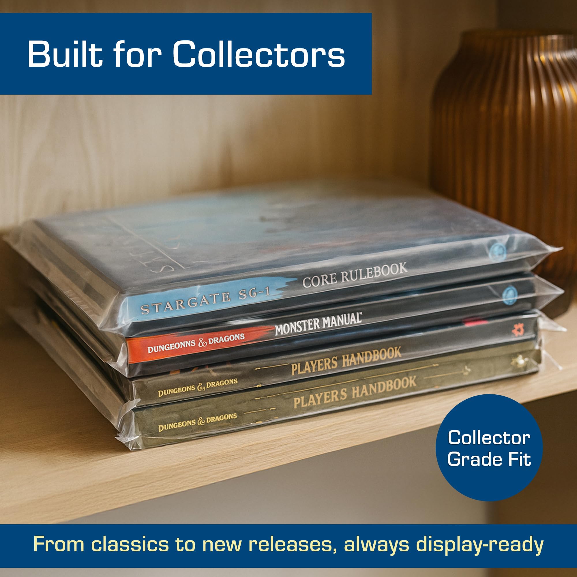 BCW Book Storage Bags – 100 Pack | 10" x 13" + 2" Fold-Over Flap | Archival-Safe Polypropylene Sleeves for RPG Books, Manuals & Magazines | Crystal Clear Book Protector Bags