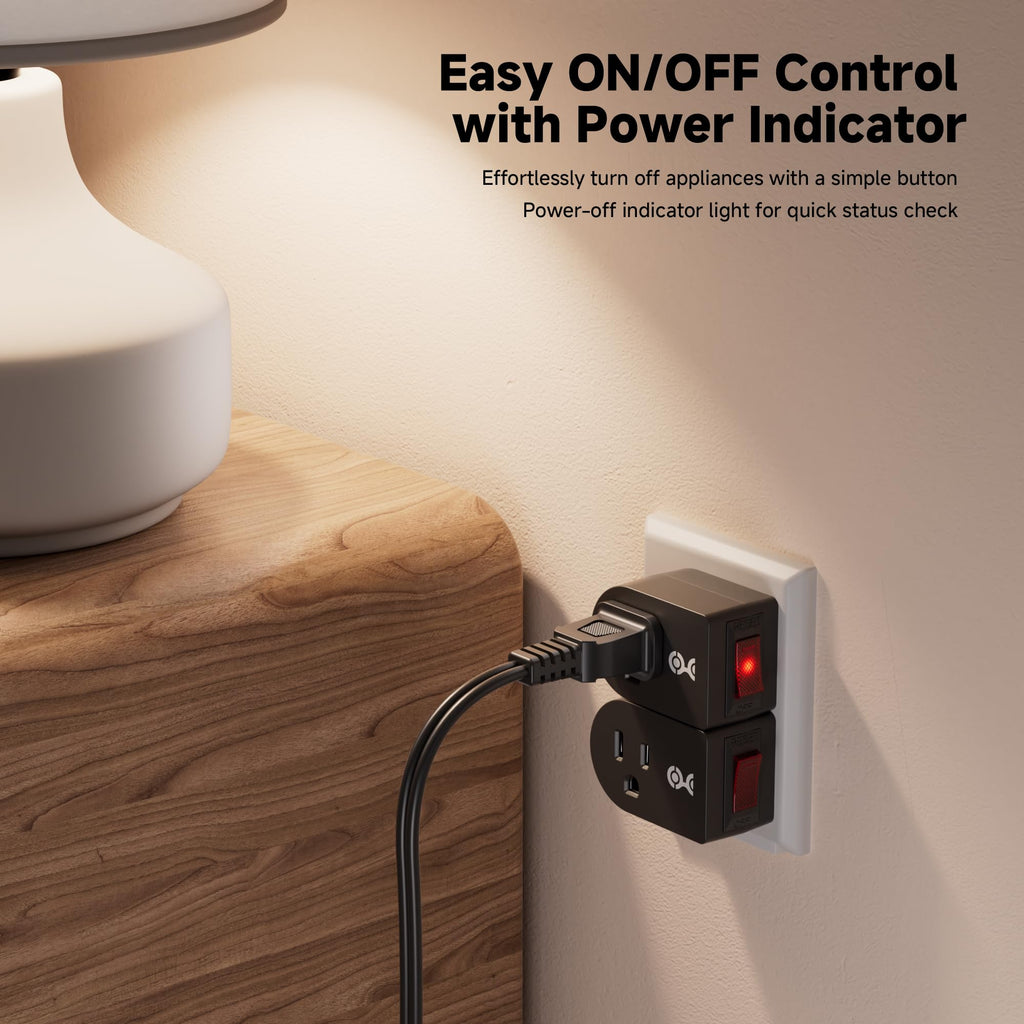 Cable Matters 3 Pack Grounded Outlet with ON Off Switch, Single Outlet Switch / Plug Switch in Black