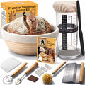 Sourdough Starter Kit for Beginners – 9”(23cm) Banneton Bread Proofing Basket with 24oz(710ml) Glass Sourdough Starter Jar & Sourdough Bread Baking Supplies, Easy No-Fail Kit, Gift for Home Bakers
