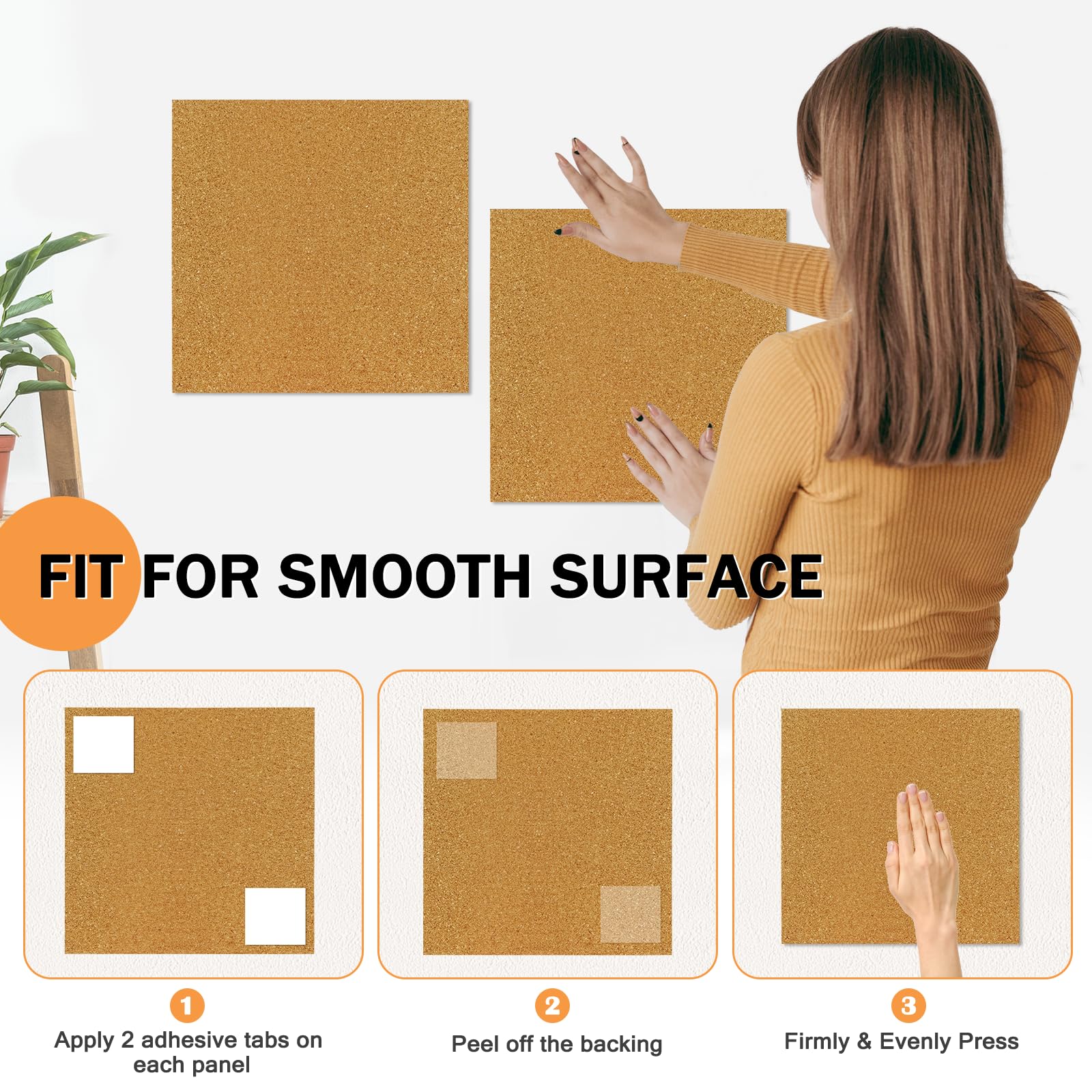 AMUSIGHT Cork Board Tiles, 6 Packs 12" x 12" 1/2" Thick Cork Bulletin Board Pin Board Self Adhesive Cork Boards for Walls with 60 Pushpins for Home Office Kitchen School
