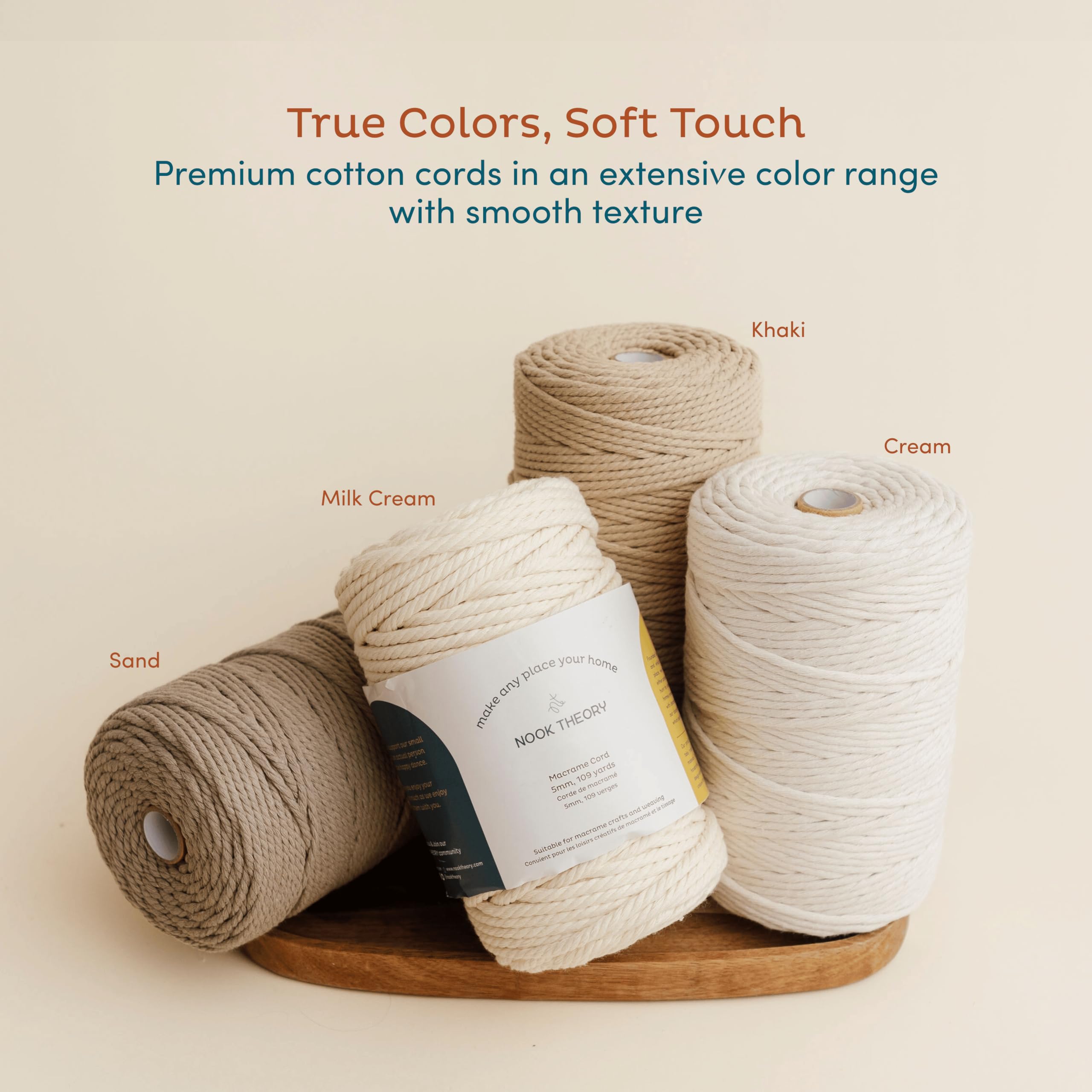 Nook Theory 3mm Macrame Cord 220 Yards - 4mm 5mm Soft Macrame Rope Perfect for Knots - Macrame Supplies for Wall Hangers & Boho Decorations - Cotton Rope - Macrame String (Milk Cream, 3mm)