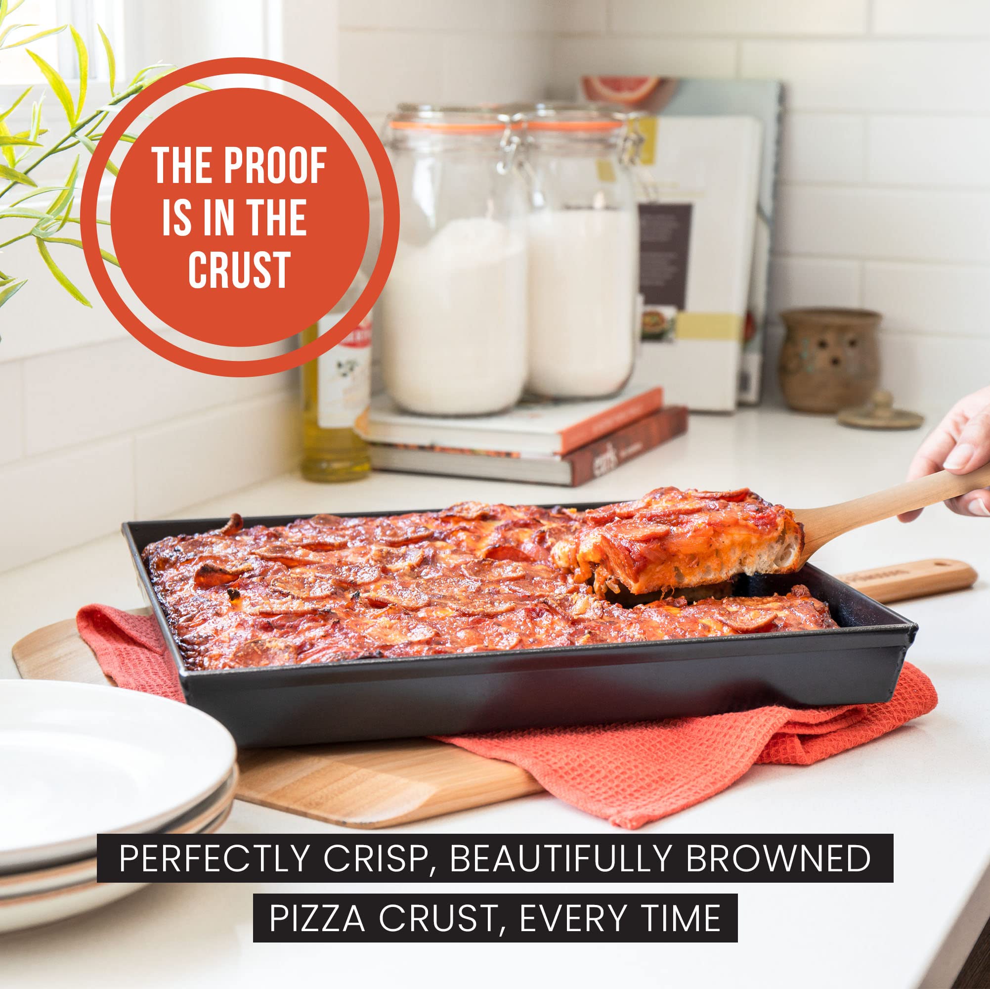 Chef Pomodoro Sicilian Deep Dish Square Pizza Pan, 13.2 x 13.2 Inch, Non-Stick Aluminum, Focaccia Crust, Dough Pre-Seasoned Bakeware Kitchenware