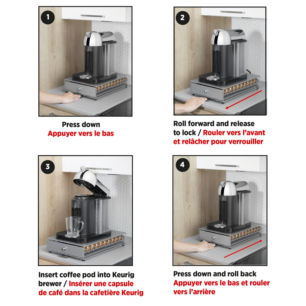 Starfrit Coffee Pod Capsule Drawer - Holds up to 40 Nespresso Vertuoline Pods - Under Brewer Storage Rolling Drawer - Silver