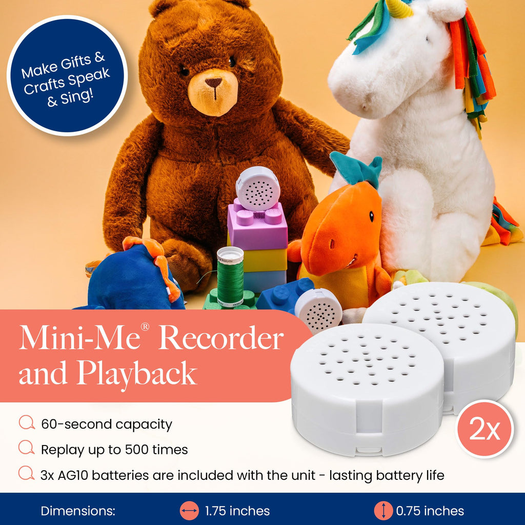 VoiceGift Mini-Me®, Mini Recorder Device, Bring Plush Toys, Quilts & Crafts to Life with 60-Second Custom Audio Recording for Customizable Sound Gifting & Crafting, 2-Pack