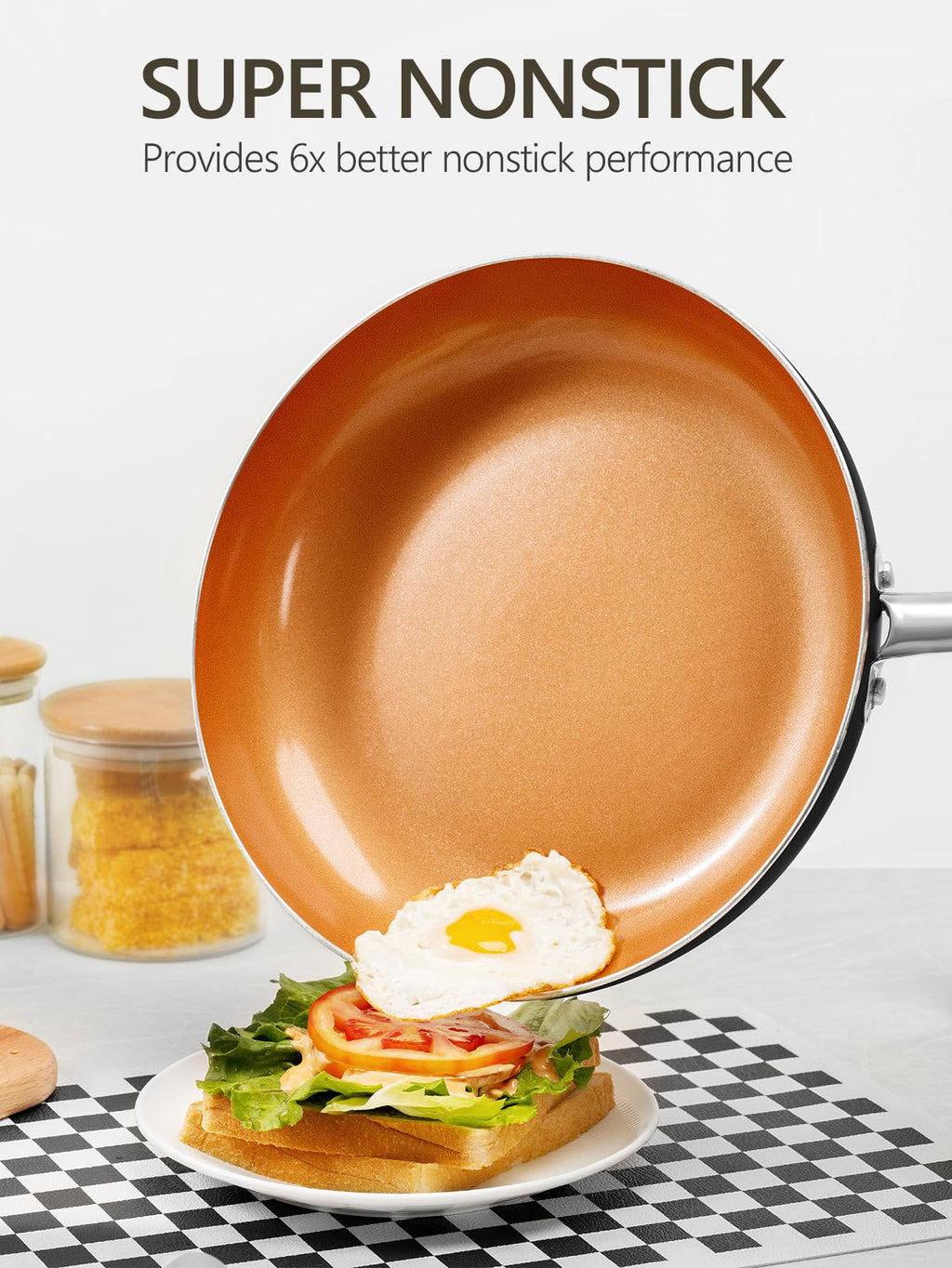 MICHELANGELO 10 Inch Non Stick Frying Pan with Lid, Ceramic Copper Frying Pan, Non-Toxic Skillet with Lid, Induction Compatible, Oven and Dishwasher Safe