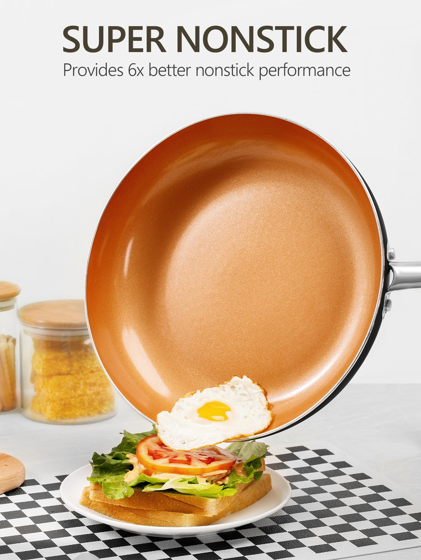 MICHELANGELO 10 Inch Non Stick Frying Pan with Lid, Ceramic Copper Frying Pan, Non-Toxic Skillet with Lid, Induction Compatible, Oven and Dishwasher Safe