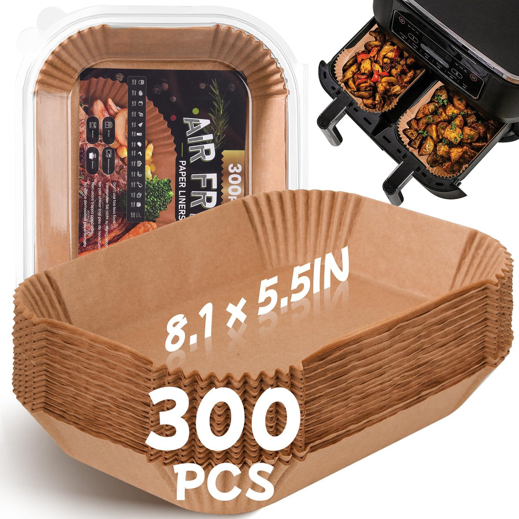 300PCS Air Fryer Liners for Ninja Dual, Non-Stick Oil Resistant Waterproof Food Grade Air Fryer Disposable Parchment Paper Liner Rectangle for Ninja DZ201, DZ401 and Other Dual Zone 2-Basket Air Fryer