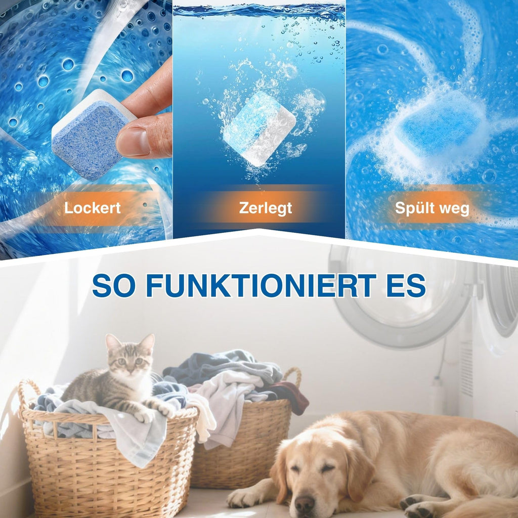 flowcheer Washing Machine Cleaner for Pet Hair, Laundry Machine Cleaner Tablets -Targets Pet Hair & Odor, 24 Pack Advanced Removal Tablets Septic-Safe -1 Year Supply