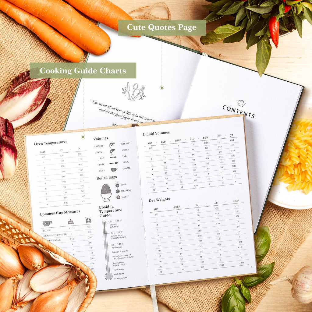Lanpn Blank Recipe Book Cookbook to Write in Your Own Recipes, Waterproof A5 Empty Cooking Journal for 70 Recipes, Leather Cover Recipe Notebook with Stickers to Organize Your Family Recipes, Green