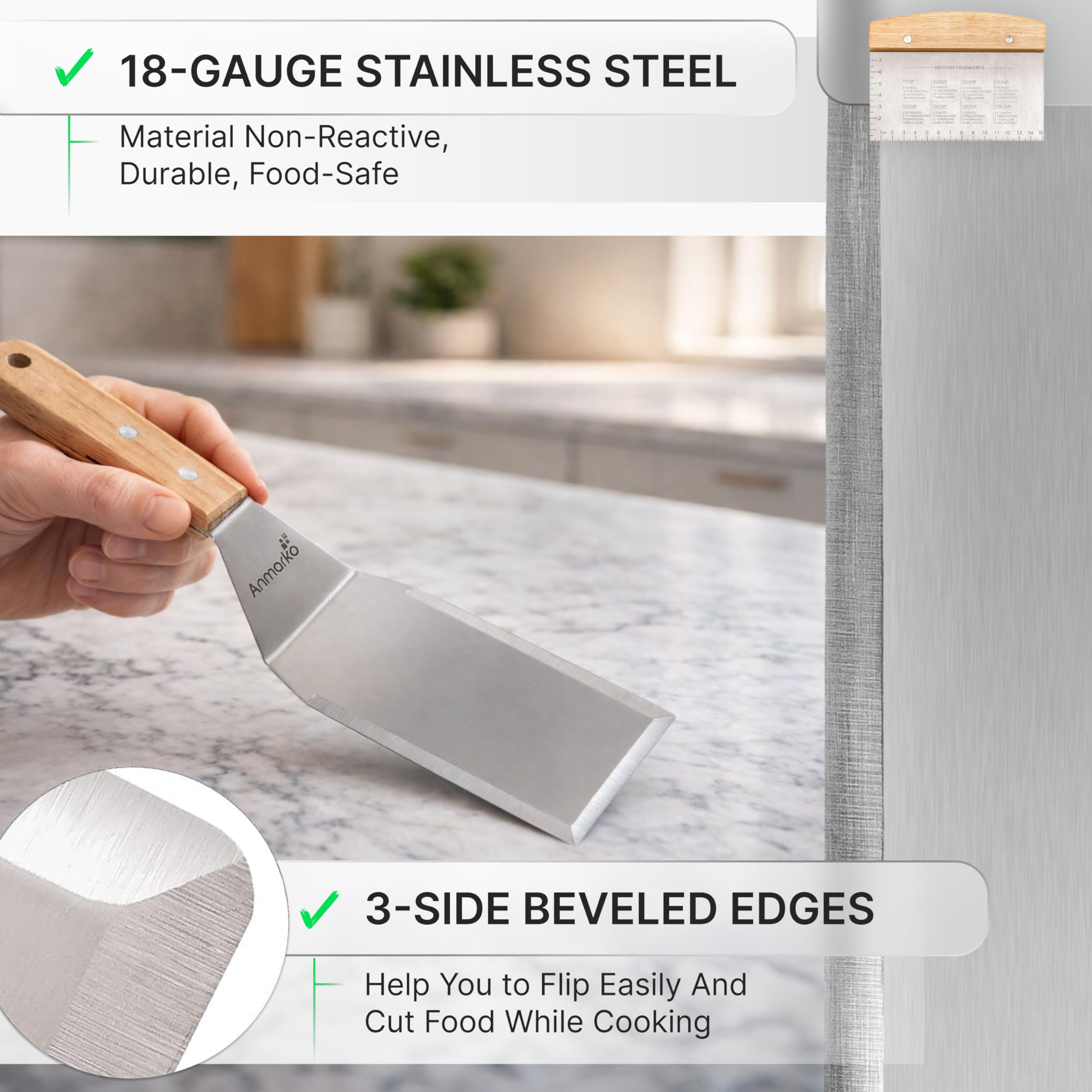 Professional Metal Spatula Set - Stainless Steel Spatula and Griddle Scraper - Heavy Spatula Griddle Accessories Great for Cast Iron Griddle BBQ Flat Top Grill - Commercial Grade