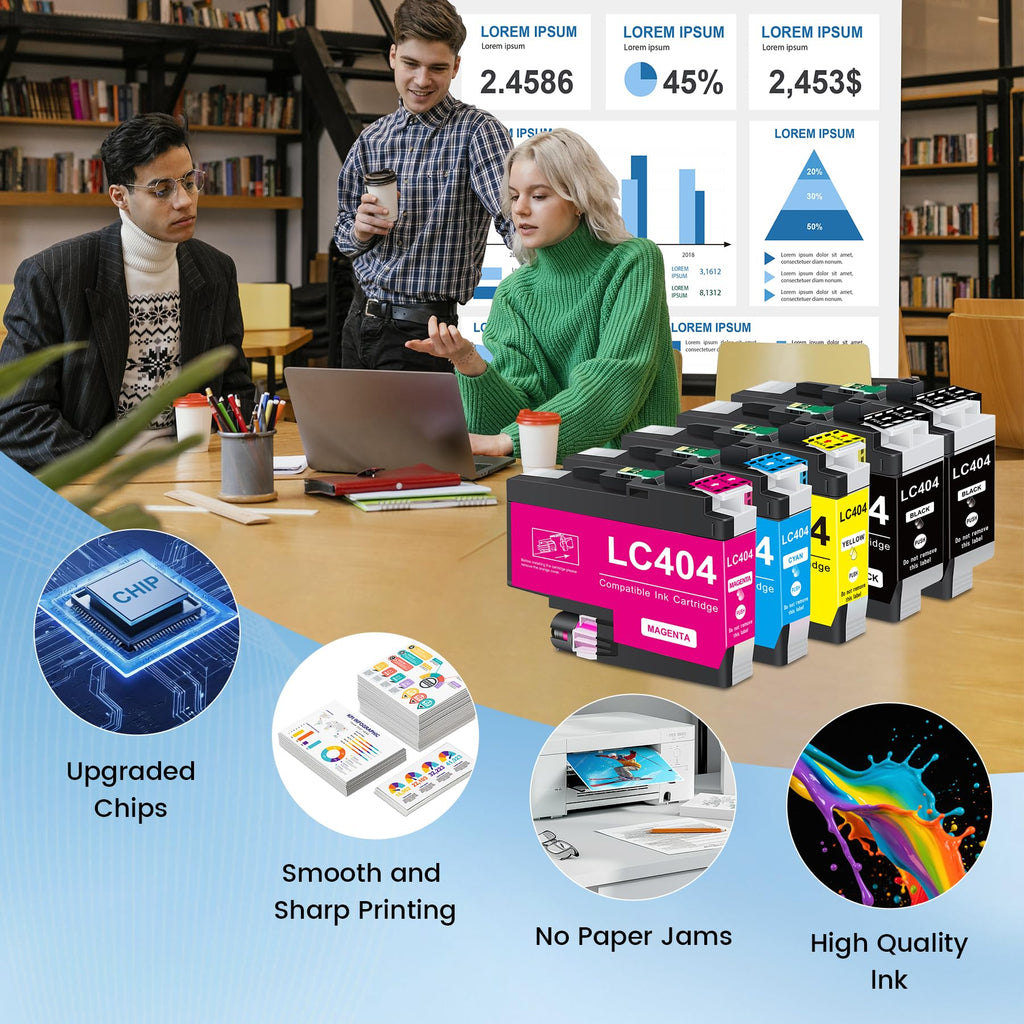 LC404 Ink Cartridges 5 Pack Replacement for Brother Ink Cartridges LC404 Compatible for Brother Printer MFC-J1205W J1215W, Ink LC 404 (2 Black/1 Cyan/1 Magenta/1 Yellow)
