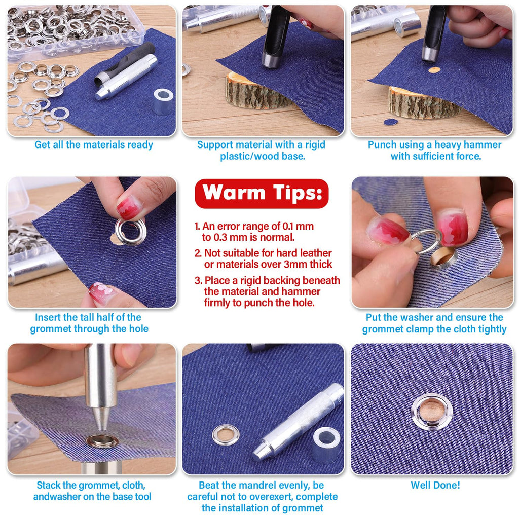 120 Sets Grommet Tool Kit 12.7mm, Cridoz Grommet Eyelets Kit with Setting Tools and Storage Box for Fabric, Tarps, Curtains