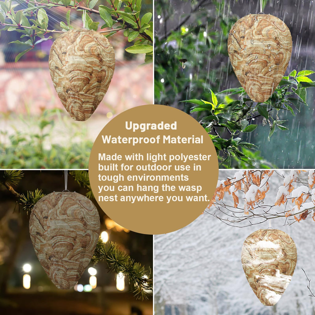 DECYOOL 4 Pack Wasp Nest Decoy Hanging Wasp for Wasps Hornets Yellow Jackets Outdoor Water-Repellent Material (Brown)