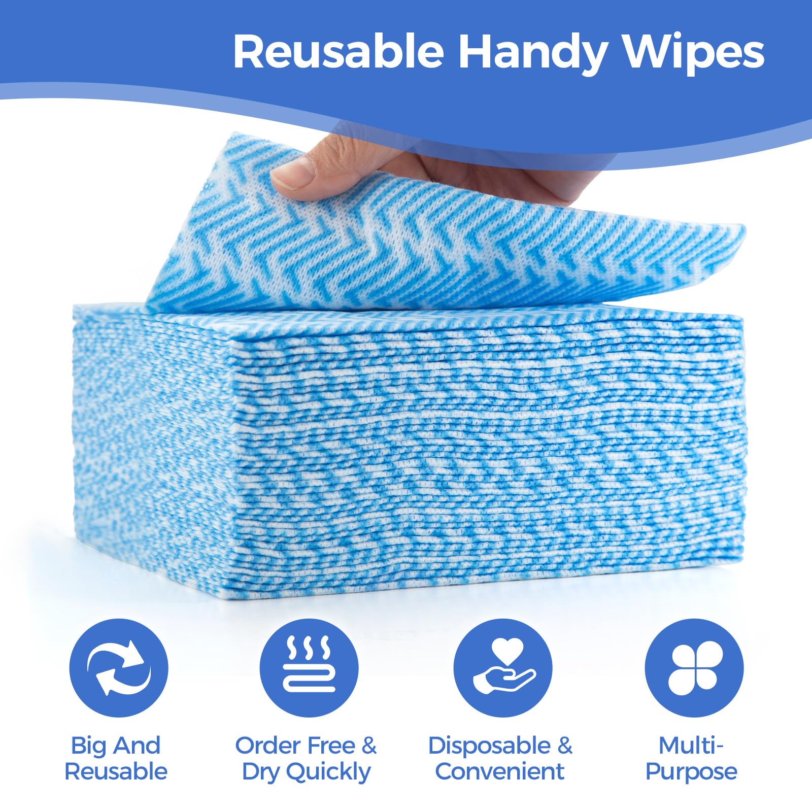 Peachicha Disposable Cleaning Cloth Washing Cloth for Kitchen, Multi-use Dish Towels, Disposable Dish Cloths, Cleaning Rags,100 Count, Blue