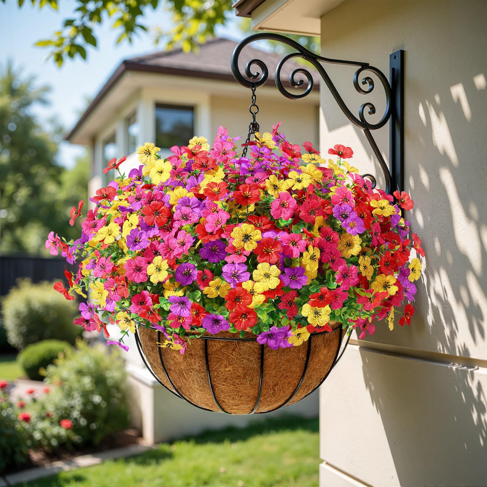 Alupssuc 24 Bundles Artificial Flowers for Outdoors Decoration, UV Resistant Silk Faux Daisy Flora Spring Fake Plastic Plants Greenery for Outside Indoor Yard Home Porch Window Box Decor, Mix 4 Colors