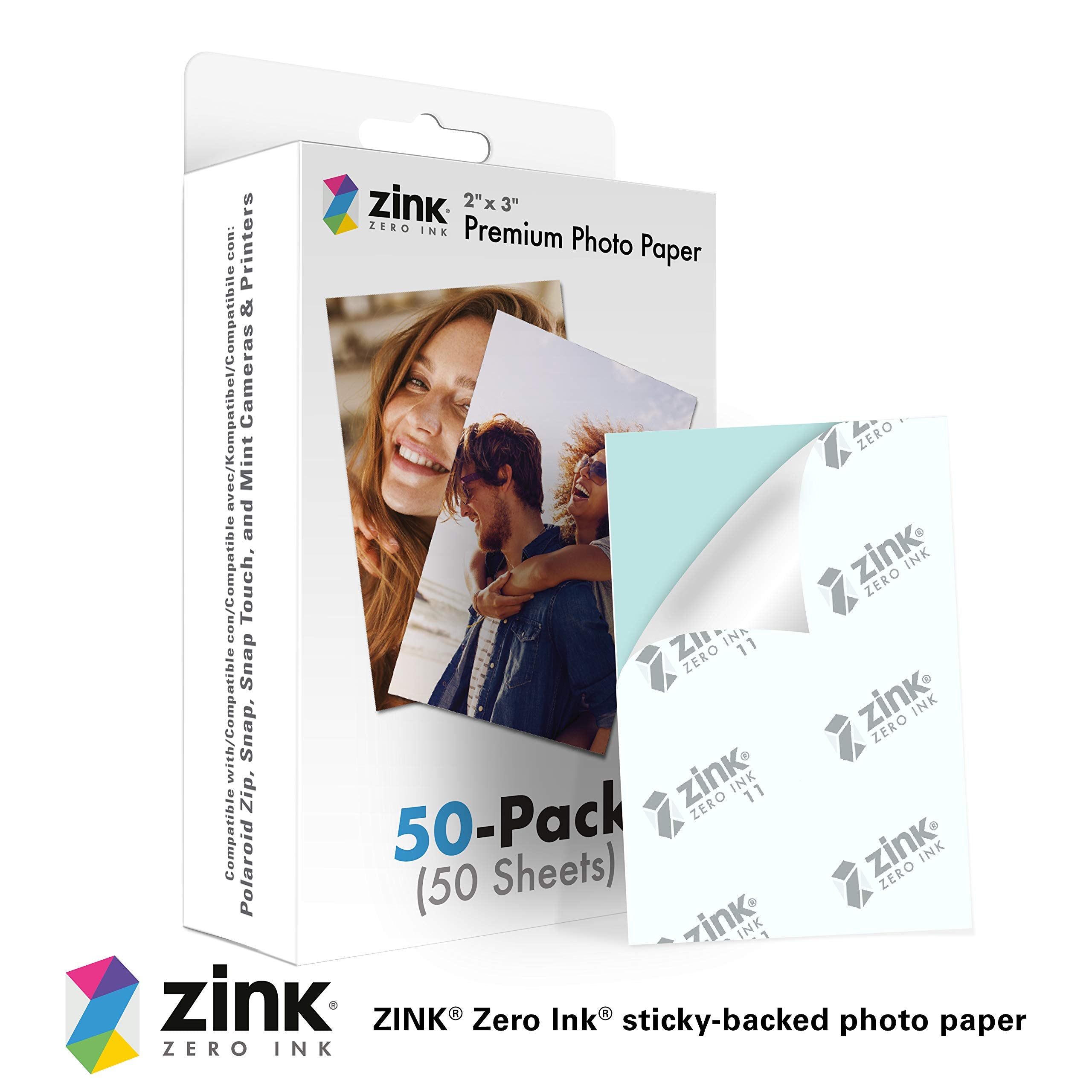 Zink 2"x3" Premium Instant Photo Paper (50 Pack) Compatible with Polaroid Snap, Snap Touch, Zip and Mint Cameras and Printers, 50 Count (Pack of 1)