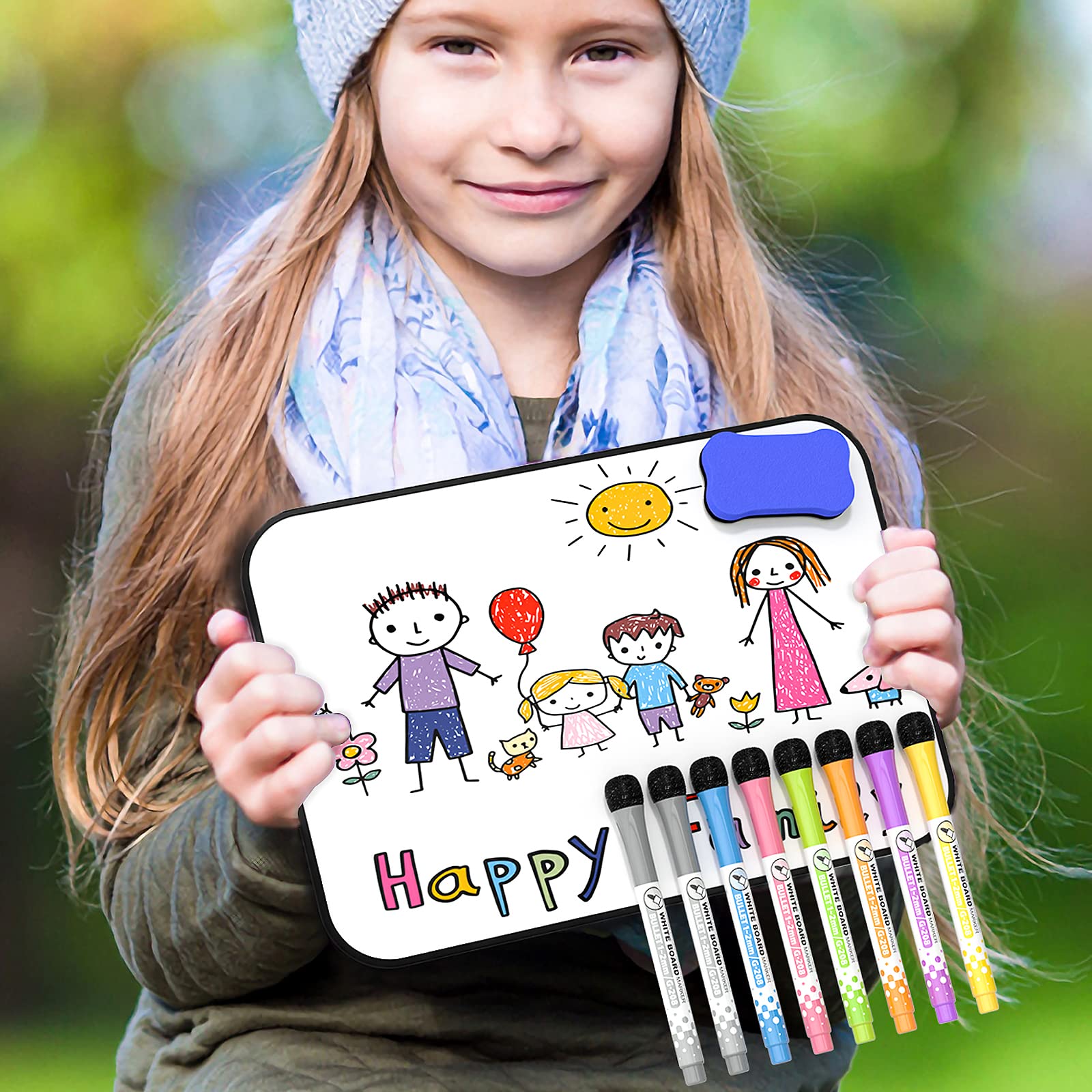 Nicpro Dry Erase Whiteboard A3, Magnetic Double Sided 12 x 16 White Board with Black Border, Including 8 Water-Based Pens and 1 Eraser for Kid Writing & Drawing, Student School, Classroom, Home Use