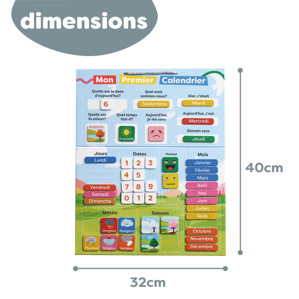 Chuckle - French Magnetic Calendar for Kids with Seasons, Dates, and Weather (40x32 cm) Classroom Wall Calendar, Fun Early Learning First Calendar for Children Aged 4 to 10 & Preschool