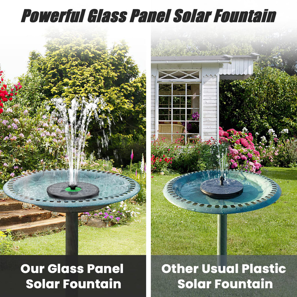 Yzert Solar Fountain Full Glass Panel No Battery, 3.5W Solar Bird Bath Fountains with 4 Fixed Rods & 7 Nozzles, Solar Fountain Pump for Bird Bath, Garden, Pond, Pool, Patio (Black Panel)