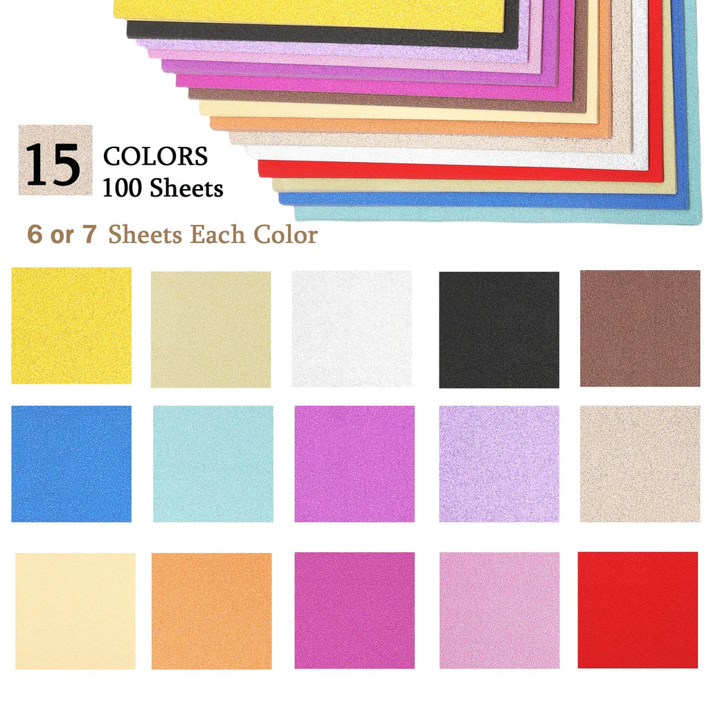 100 Sheets Glitter Cardstock, 15 Colors 250gsm/92lb Cardstock for Cricut, Crafts and DIY Projects, A4 No-Shed Sparkly Glitter Paper for Card Making