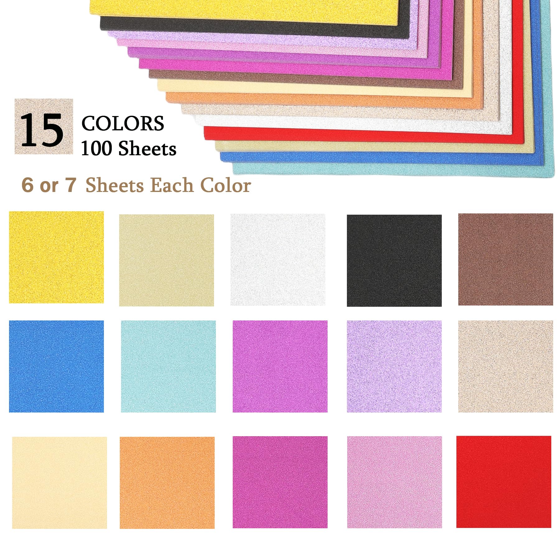 100 Sheets Glitter Cardstock, 15 Colors 250gsm/92lb Cardstock for Cricut, Crafts and DIY Projects, A4 No-Shed Sparkly Glitter Paper for Card Making